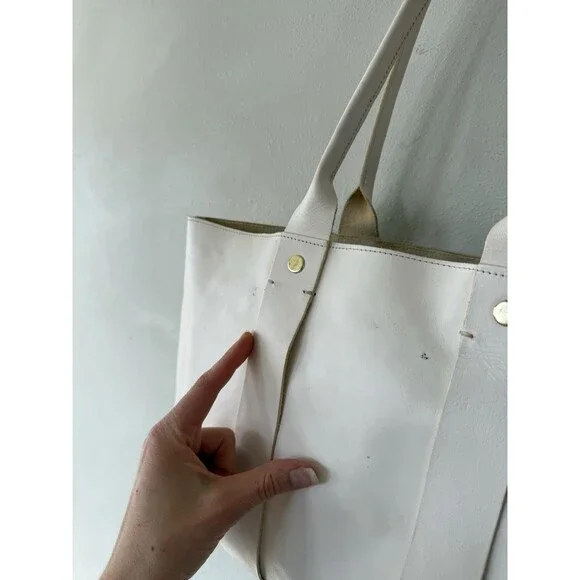Clare V. Vivier La Tropezienne White Leather Shopper Tote Laptop Work Bag Troupe - Picture 5 of 12